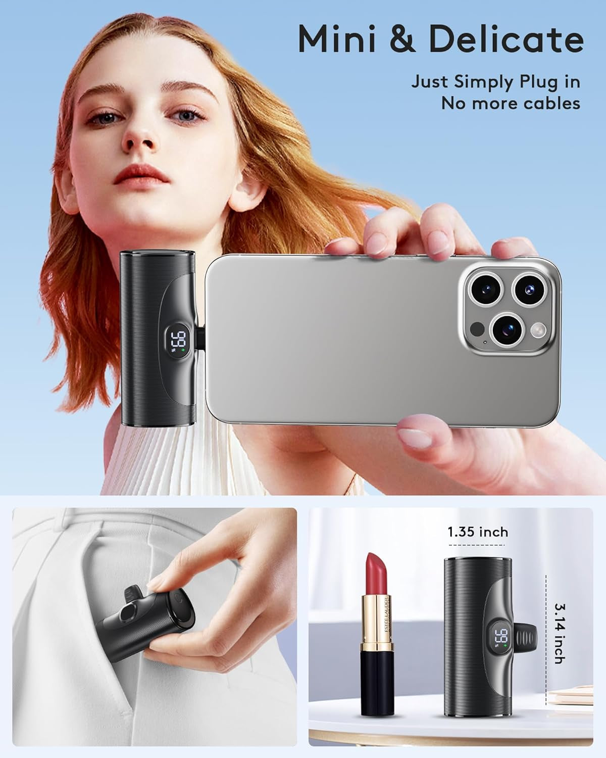 Ultra Small Portable Charger with Stand, Mini Power Bank with USB C Connect Powerbank Fast Charging, Phone Charger Battery Pack 5000Mah Compatible with Iphone 16/15 Series and Samsung Android Etc