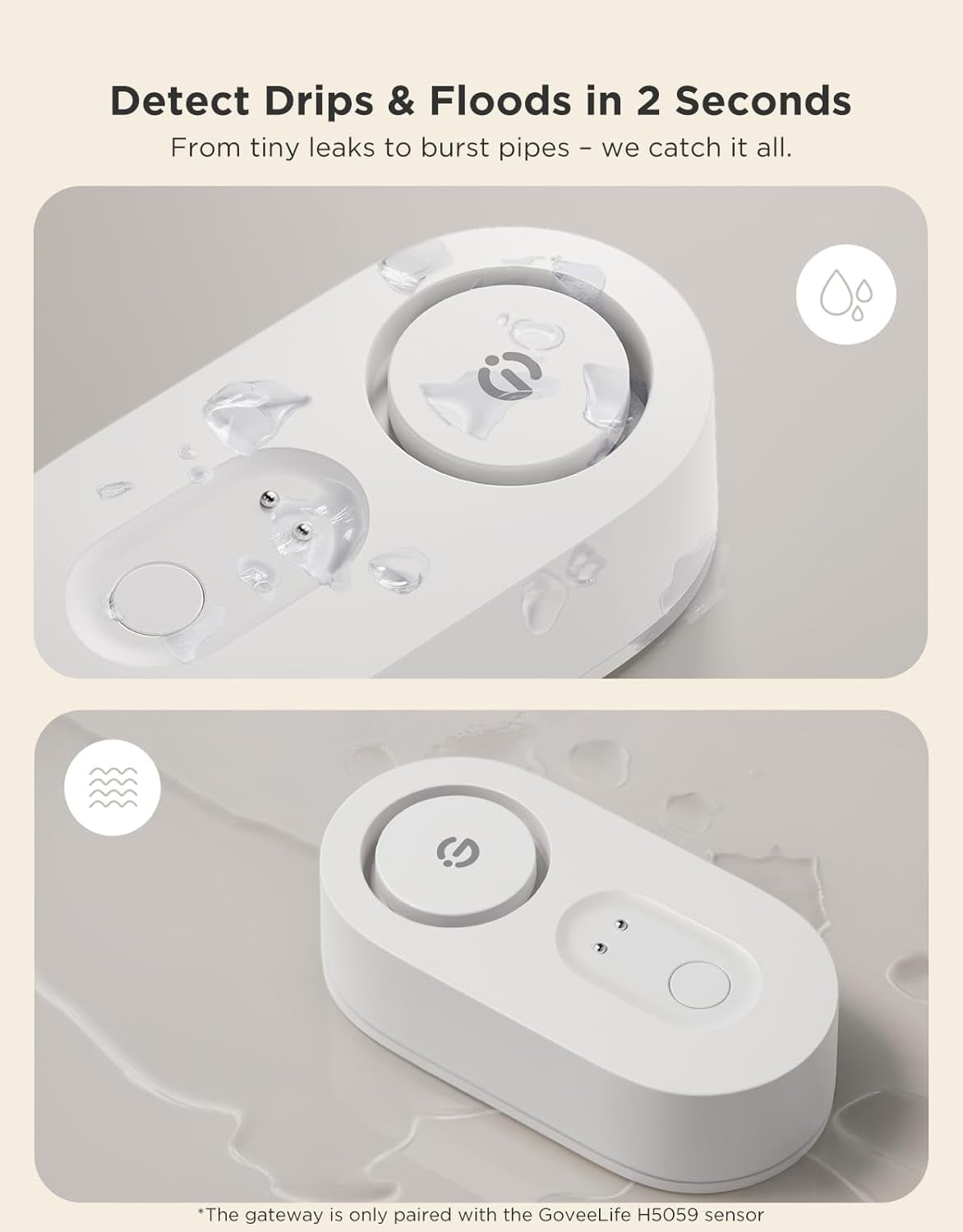 Upgraded Smart Water Leak Detector 1S with 1804Ft Ultra-Long Range, Wifi Water Sensor with Sms/Email/App Push and Sound Alarm,5-Year Battery Life, 5 Pack, Suit for Home, Basement, Kitchen