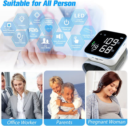 Wrist Blood Pressure Monitor, 2025 New Digital Wrist Blood Pressure Monitor with 90X2 Readings Memory, Pulse Rate Monitoring, Large LCD Screen, Automatic Wrist Pressure Monitor for Home Use Black