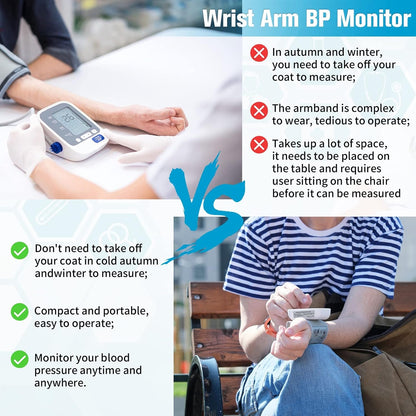 Wrist Blood Pressure Monitor, 2025 New Digital Wrist Blood Pressure Monitor with 90X2 Readings Memory, Pulse Rate Monitoring, Large LCD Screen, Automatic Wrist Pressure Monitor for Home Use Black