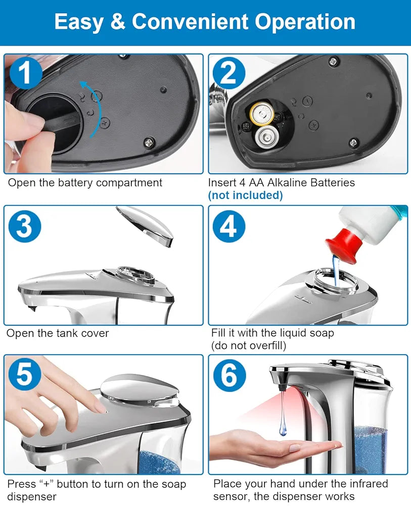 Advanced Touchless Automatic Soap Dispenser - 17oz/500ml Infrared Sensor, 5 Adjustable Dispensing Levels for Kitchen & Bathroom Hygiene
