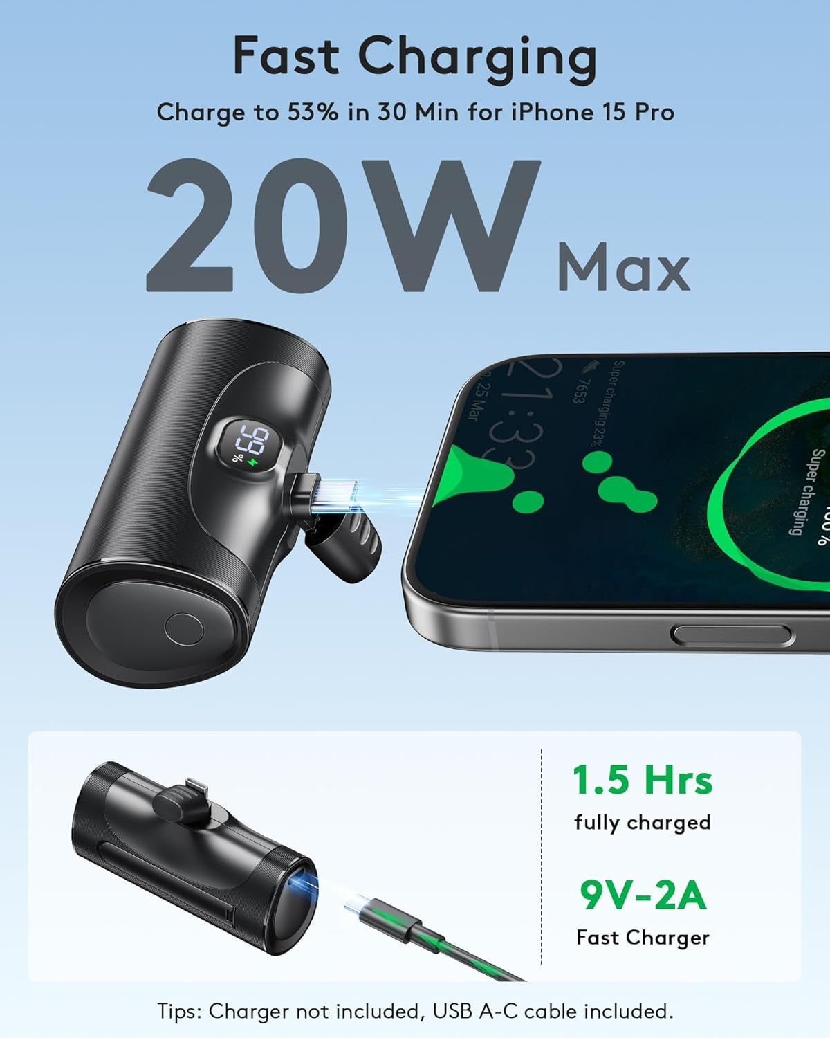 Ultra Small Portable Charger with Stand, Mini Power Bank with USB C Connect Powerbank Fast Charging, Phone Charger Battery Pack 5000Mah Compatible with Iphone 16/15 Series and Samsung Android Etc