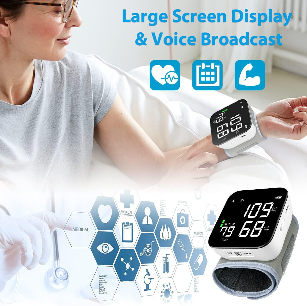 Wrist Blood Pressure Monitor, 2025 New Digital Wrist Blood Pressure Monitor with 90X2 Readings Memory, Pulse Rate Monitoring, Large LCD Screen, Automatic Wrist Pressure Monitor for Home Use Black