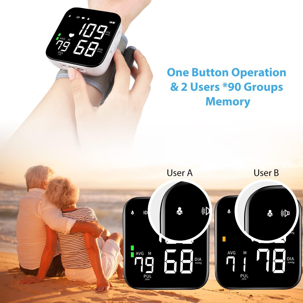 Wrist Blood Pressure Monitor, 2025 New Digital Wrist Blood Pressure Monitor with 90X2 Readings Memory, Pulse Rate Monitoring, Large LCD Screen, Automatic Wrist Pressure Monitor for Home Use Black