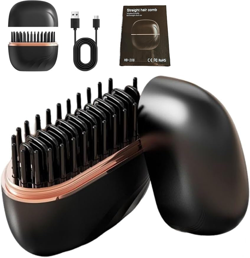 Mini Straightener, Rechargeable Portable Hair Straightener Brush, 3-Control & Fast Heating Technology, anti Scald Shell, Lightweight and Portable for Home Travel Gift (Black)