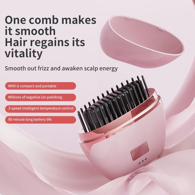 Mini Straightener, Rechargeable Portable Hair Straightener Brush, 3-Control & Fast Heating Technology, anti Scald Shell, Lightweight and Portable for Home Travel Gift (Black)