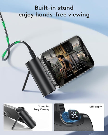 Ultra Small Portable Charger with Stand, Mini Power Bank with USB C Connect Powerbank Fast Charging, Phone Charger Battery Pack 5000Mah Compatible with Iphone 16/15 Series and Samsung Android Etc