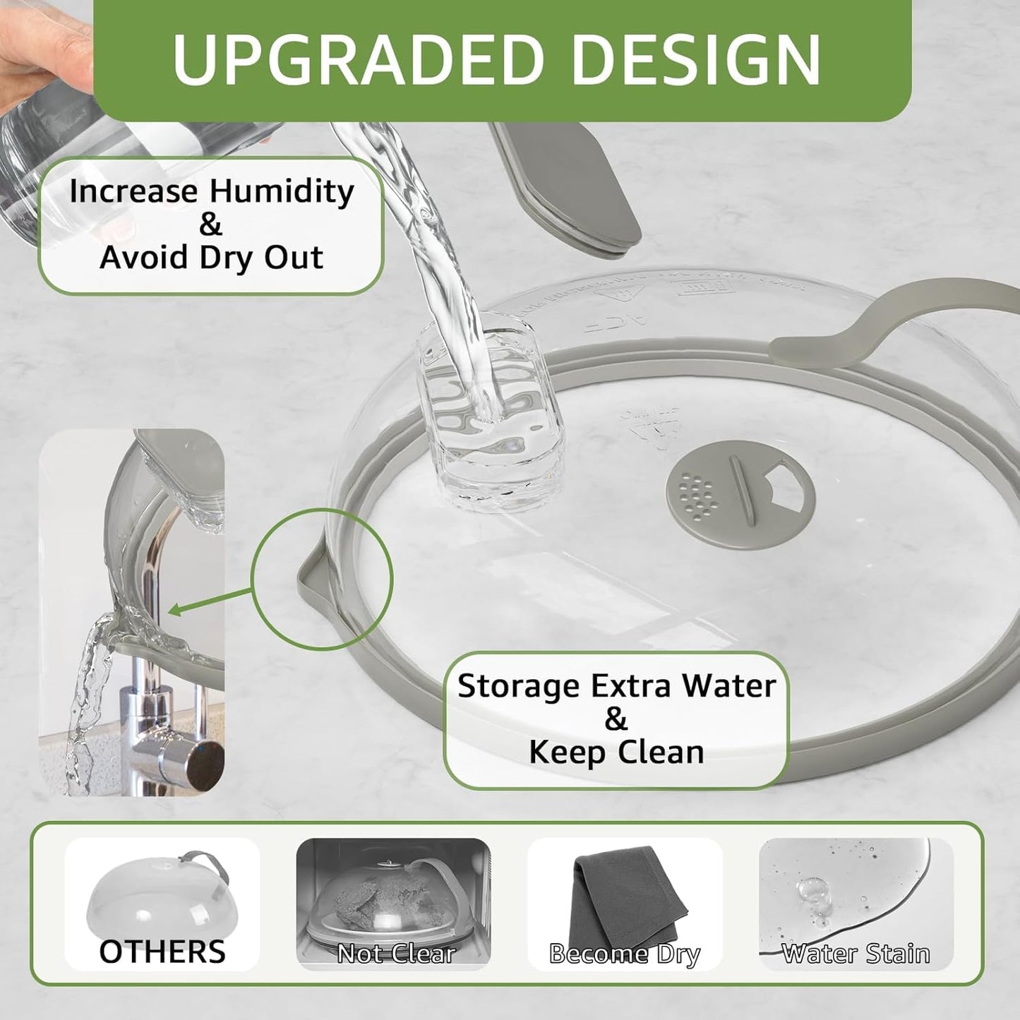 Microwave Splatter Cover with Water Steamer for Food - 10 Inch Steam Microwave Splatter Guard with Handle Plate Covers for Heating Food Splash Oven Lid with Built in Steamer