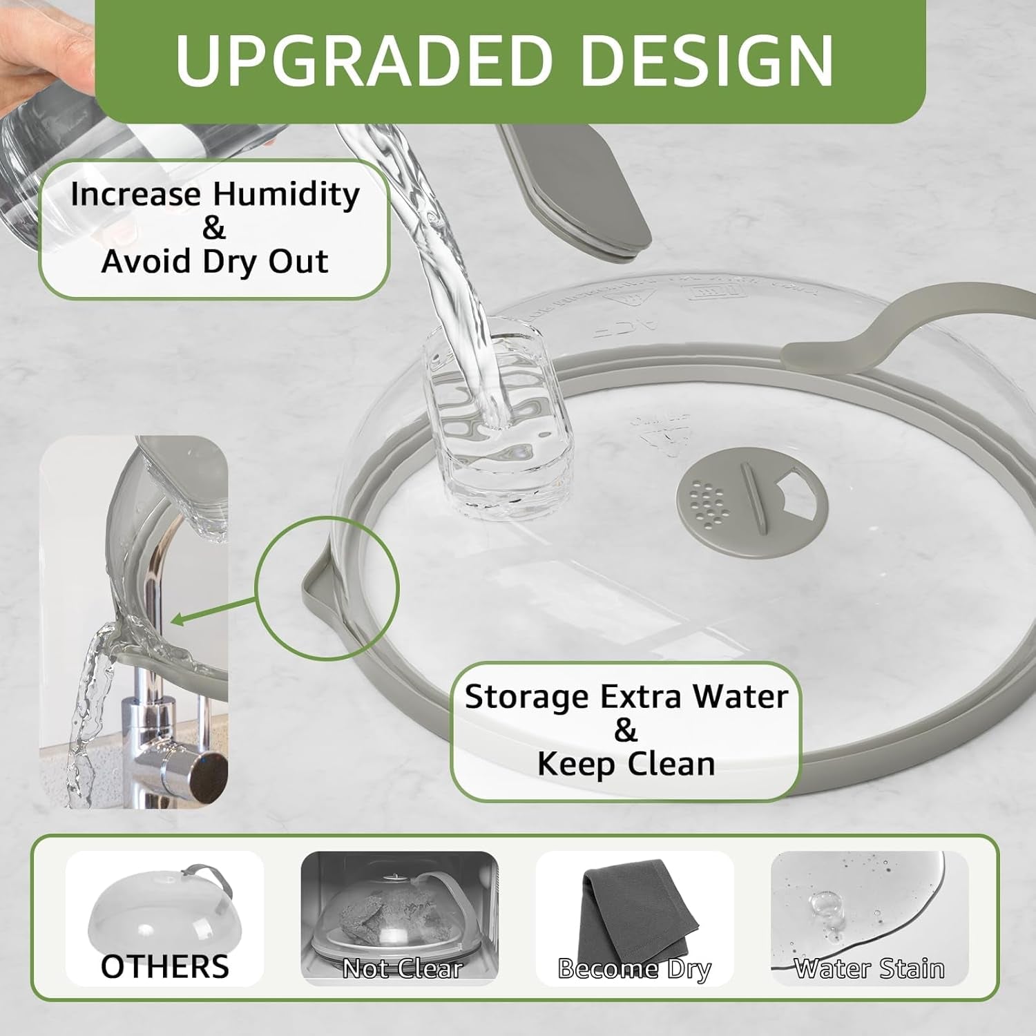 Microwave Splatter Cover with Water Steamer for Food - 10 Inch Steam Microwave Splatter Guard with Handle Plate Covers for Heating Food Splash Oven Lid with Built in Steamer